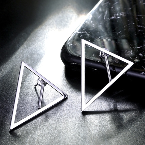 Silver Triangle Studs w/Bar Earring Jackets - Picture 3 of 8
